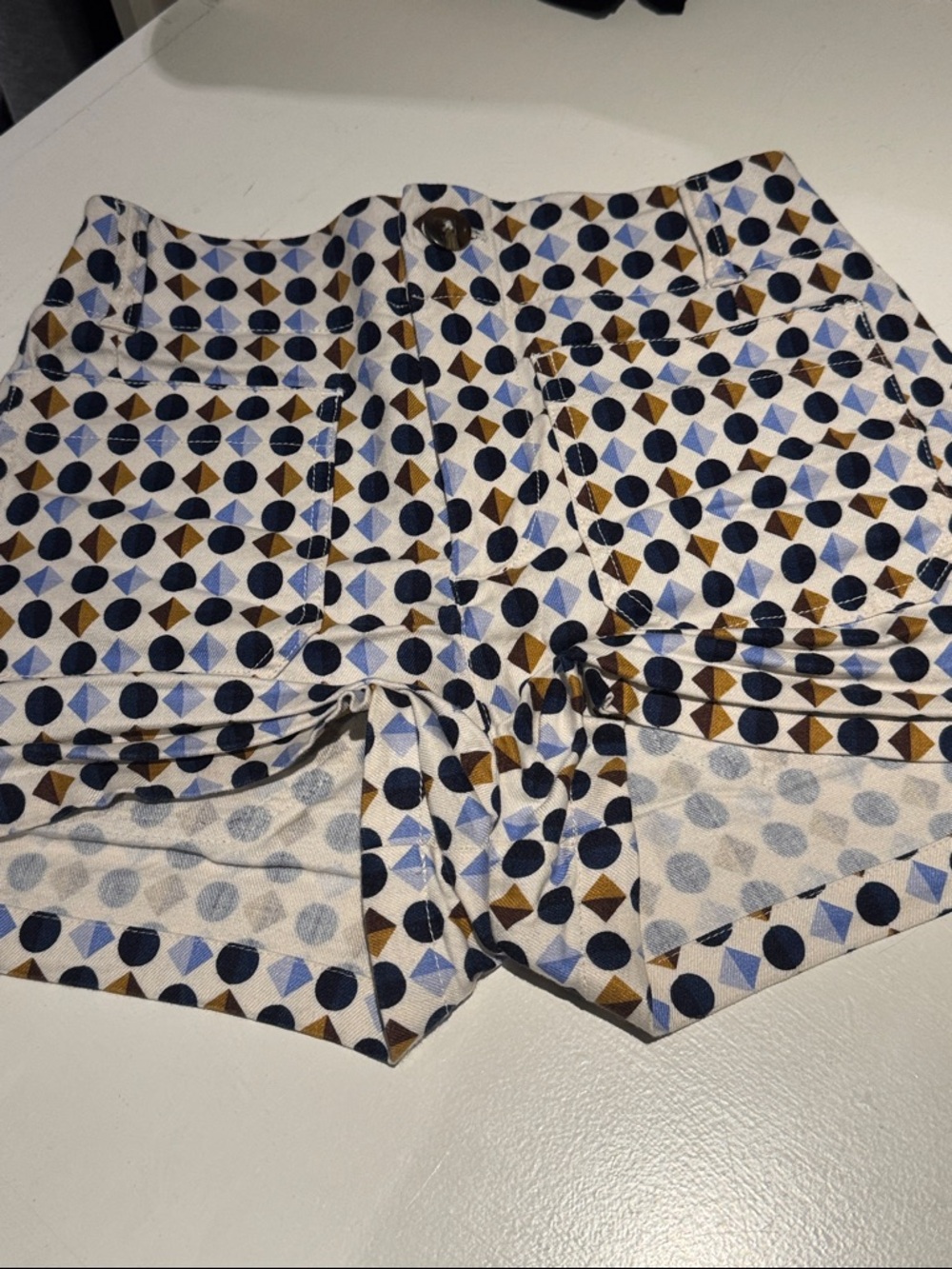 Anthropologie Maeve Colette Geometric Shorts in Navy, Light Blue & Brown